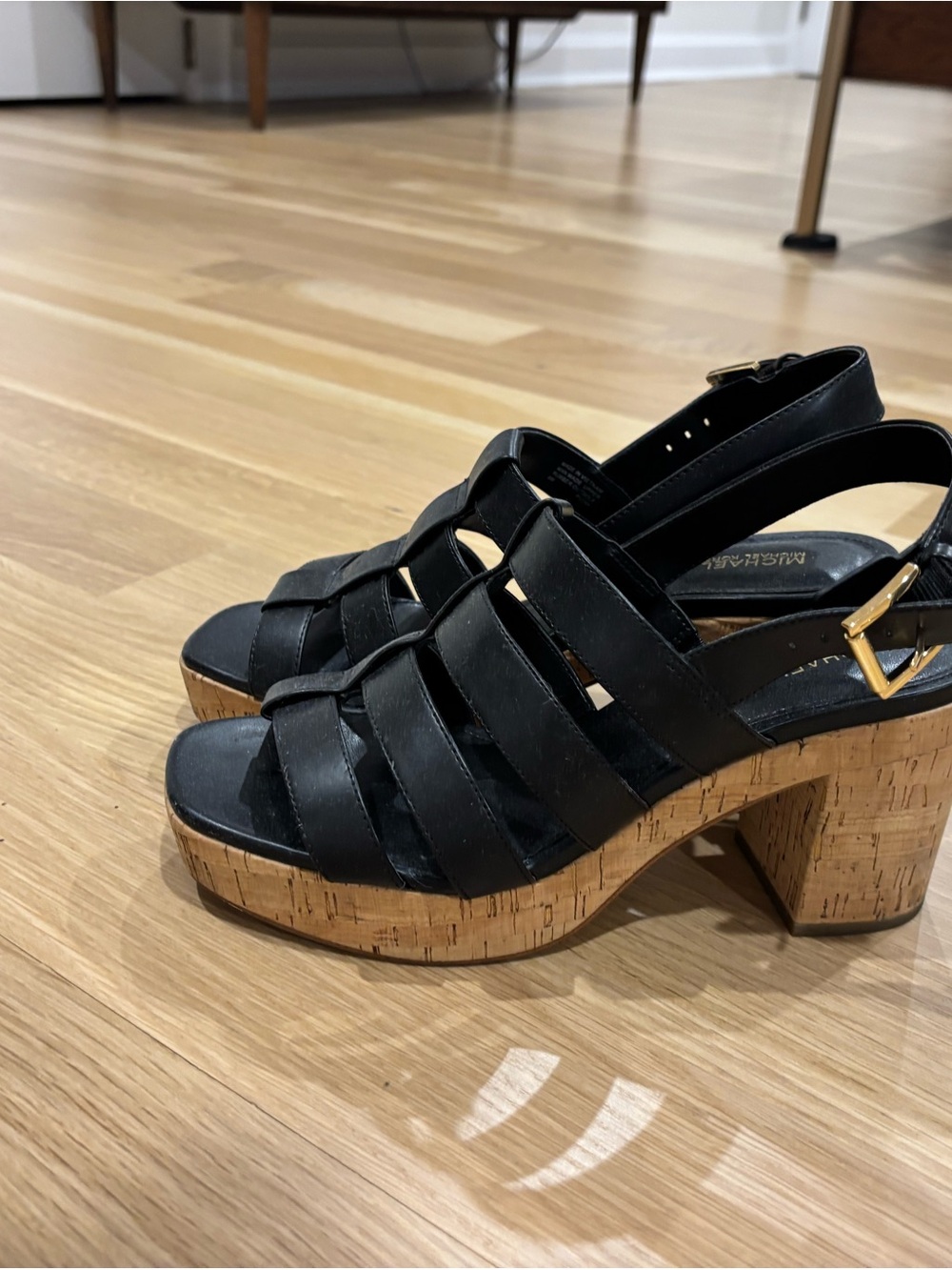 Michael Kors Black Strappy Cork Block Heel Sandals